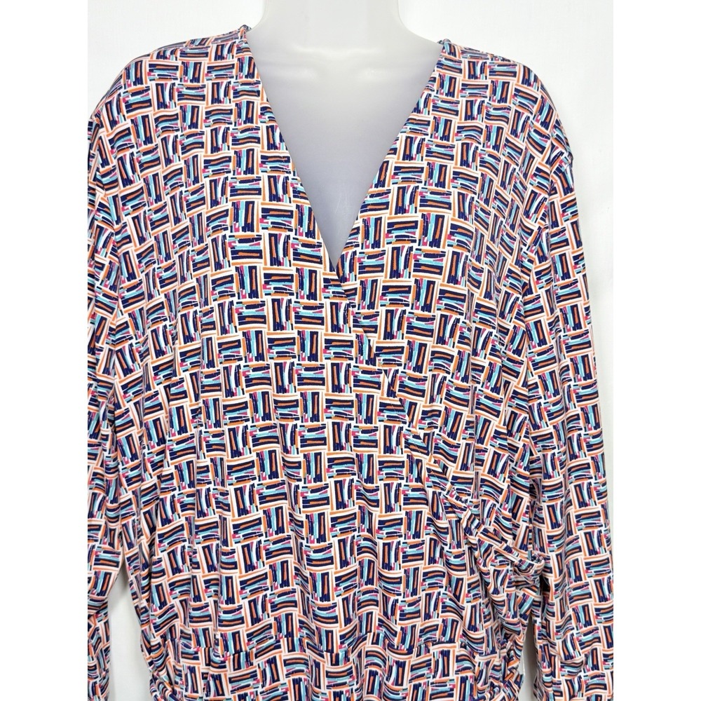 Leota 4L Wrap Dress Geometric Print Knee Length Stretch Career Office Plus Size - Picture 3 of 16